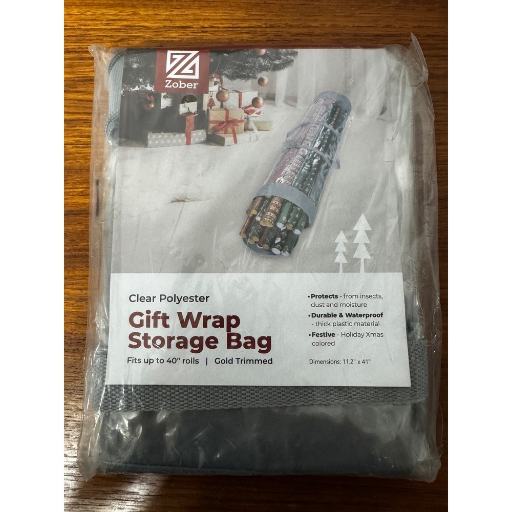 Zober Clear Polyester Gift Wrap Storage Bag Gray Gold Trim 40 Inch Rolls